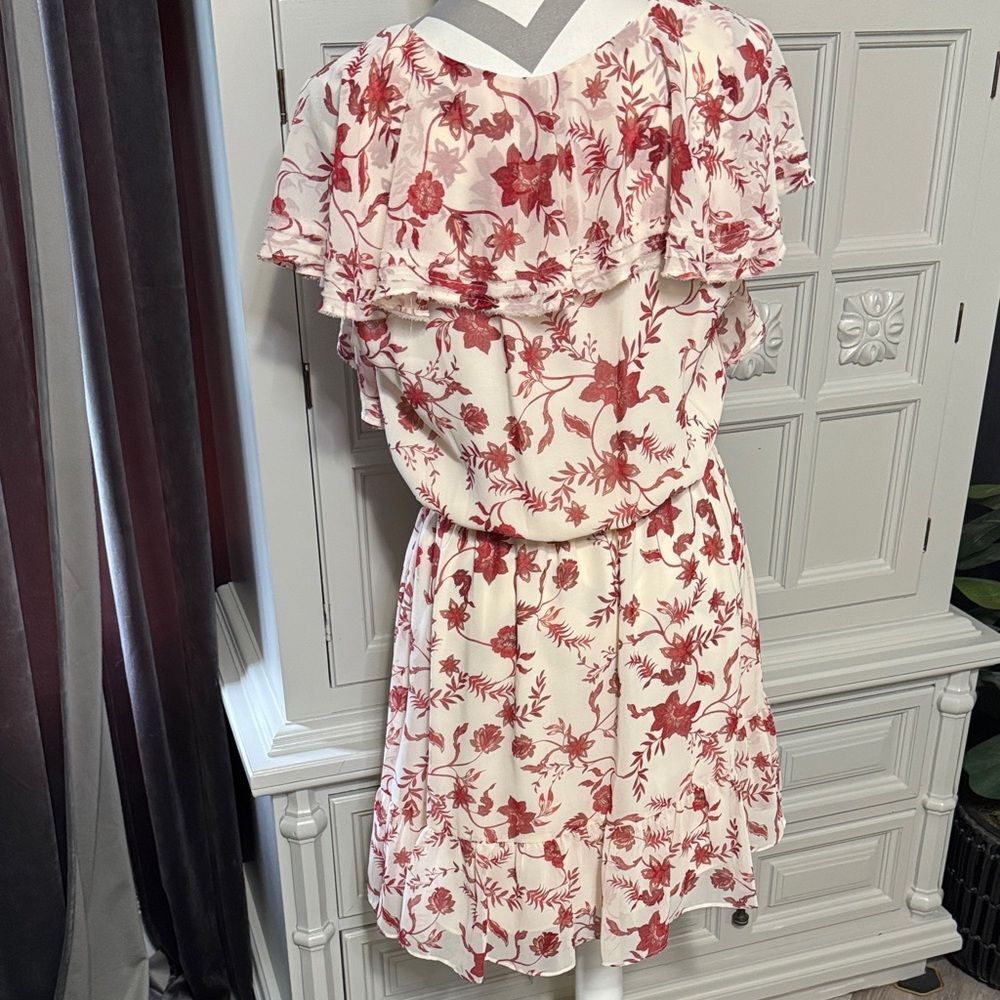 Rebecca Minkoff Floral Ruffle Dress in Red and White Size Large - Picture 9 of 16